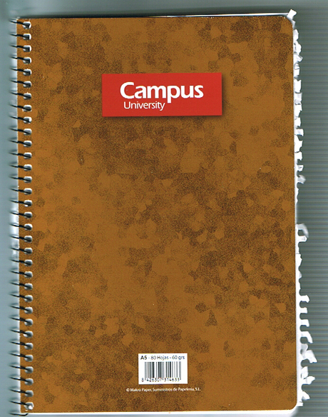 a cam notebook, with a red label