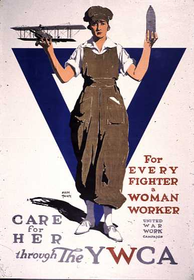 a woman holding an airplane on a poster