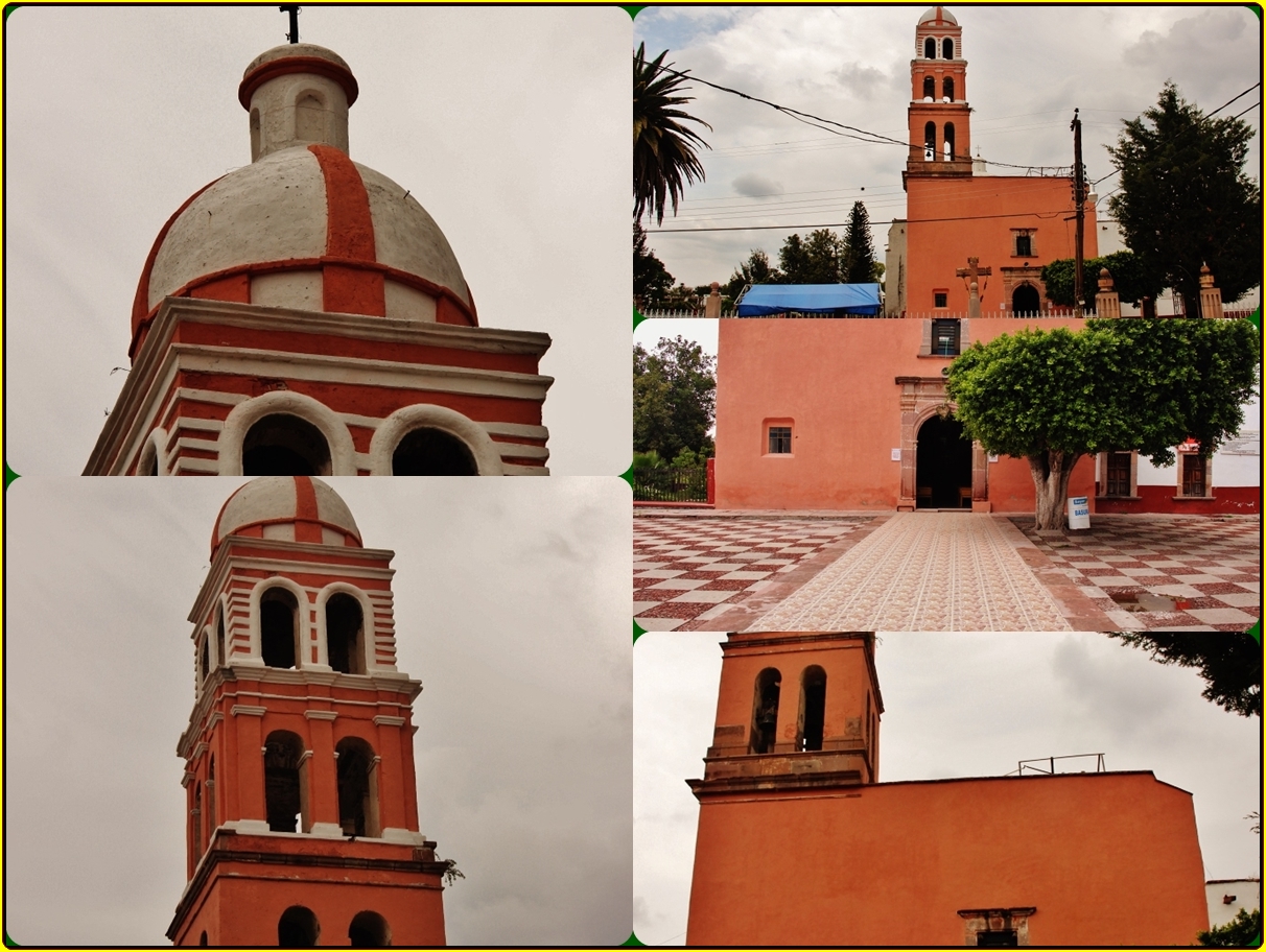 four pos show different spires on buildings in a square