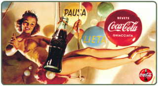 an old advertit for coca - cola with a woman with her foot up and one leg up