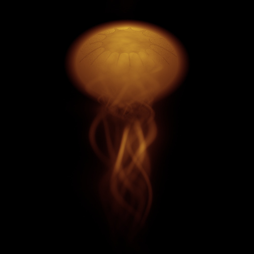 a jellyfish is in the dark while its tail is up
