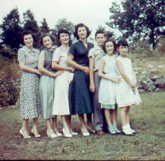 this is an old picture of a group of women in dress