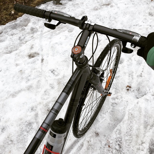 a bicycle is shown in the snow with no wheels