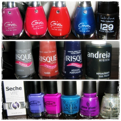several nail polish colors are shown in an organized closet