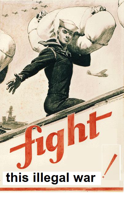 a propaganda poster showing a soldier on a ship