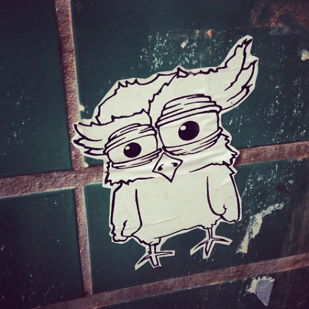 an image of a sticker with a owl wearing eye glasses