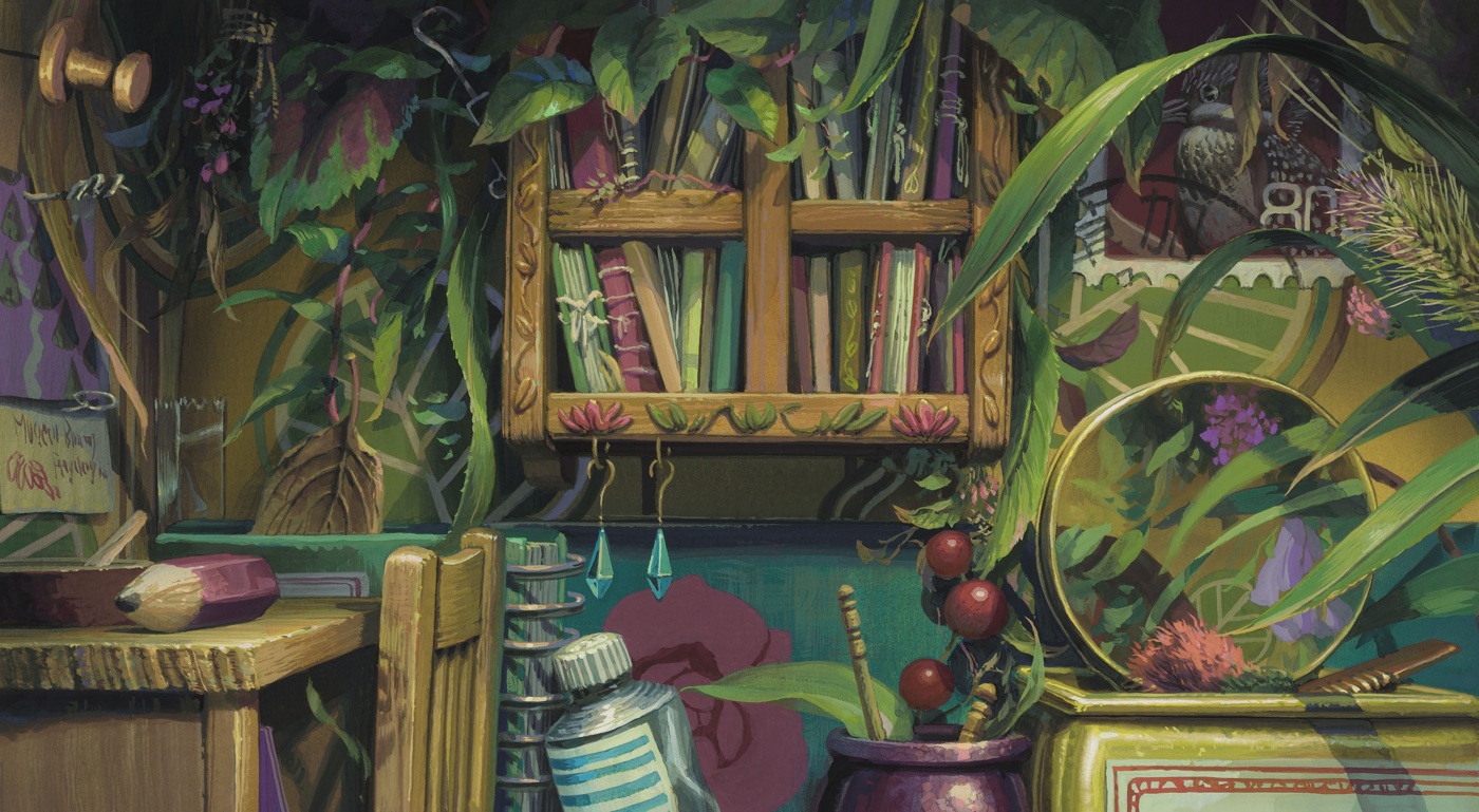 a painting of a garden in an indoor setting