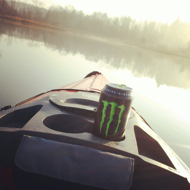 the top of a paddle boat with monster coffee