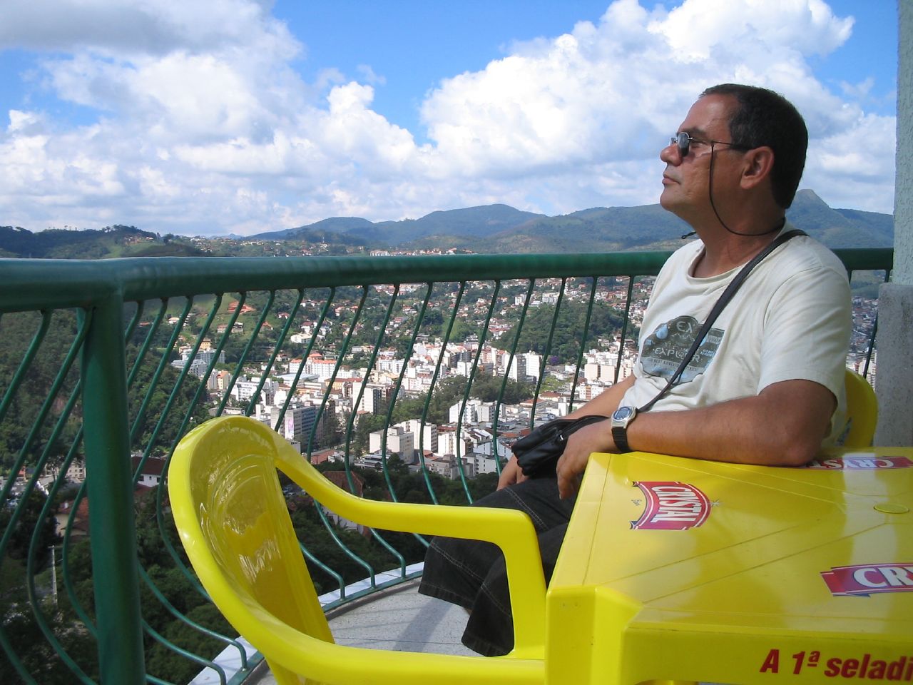 a man sitting at the top of a carnival ride