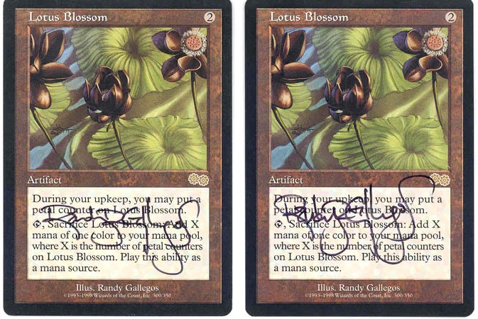 two cards from a game that has flowers on it