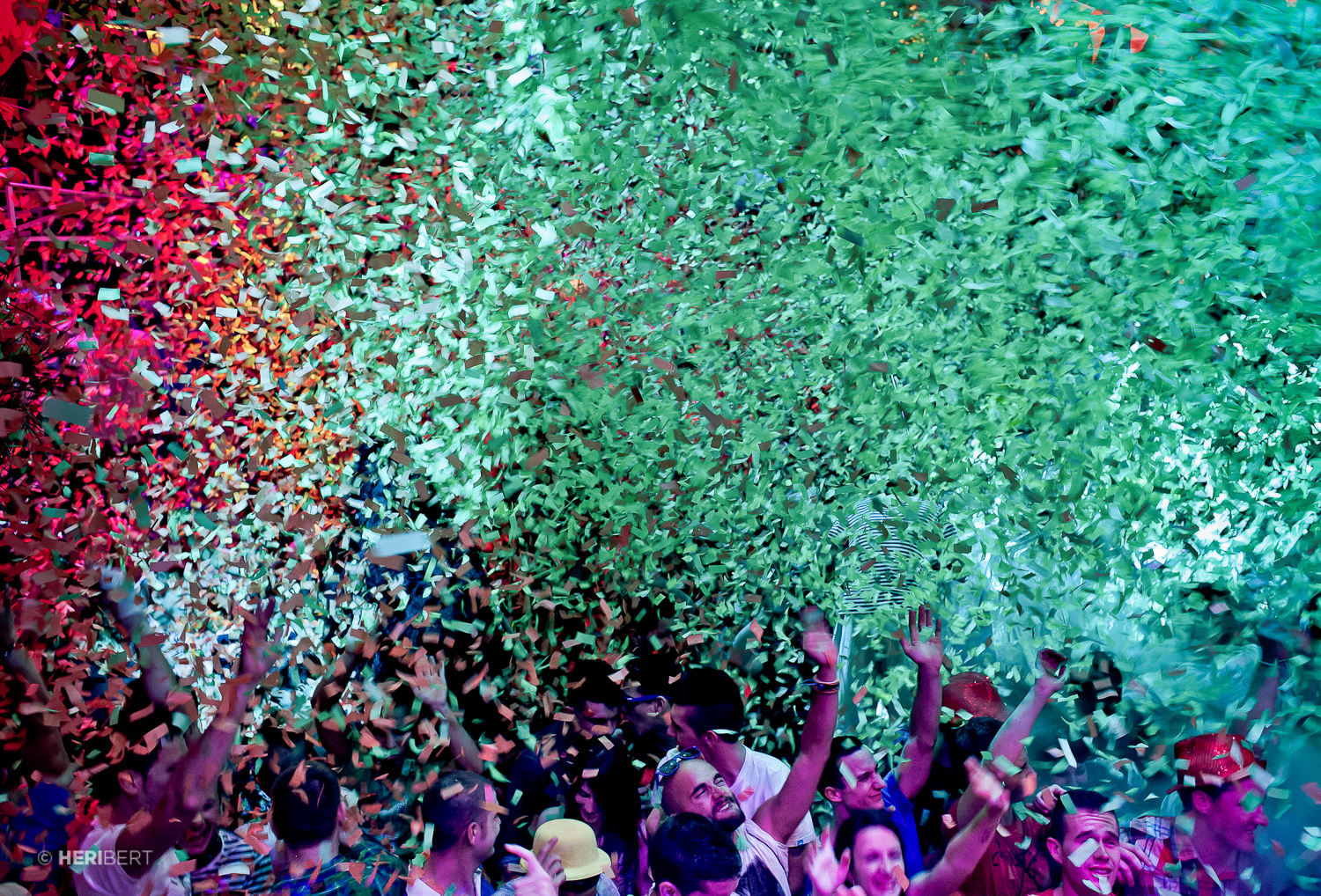 confetti and streamers thrown on to the crowd