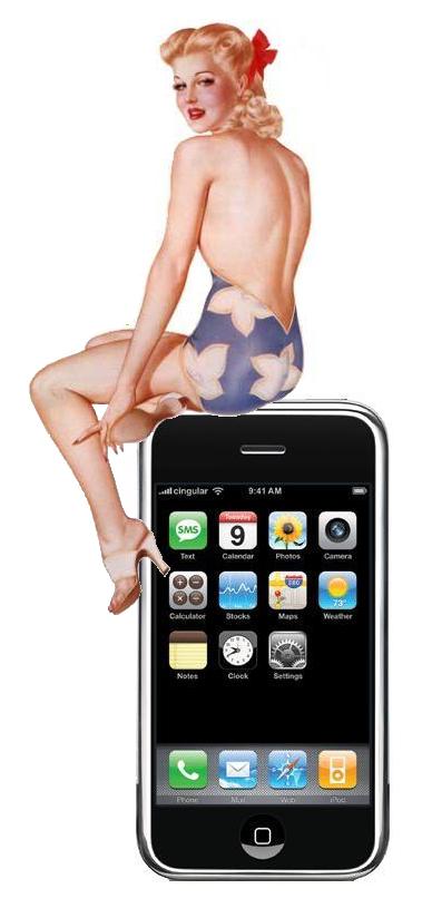 a  woman sitting in underwear on top of an iphone