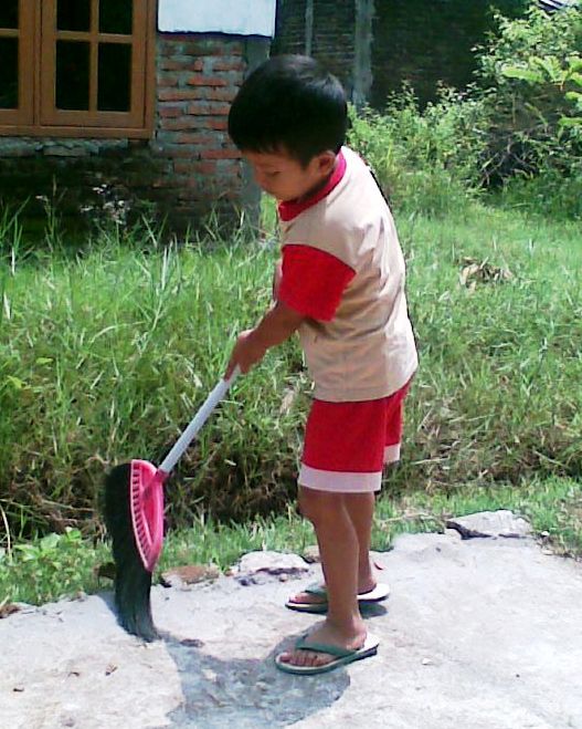 the  is cleaning the grass off of the ground