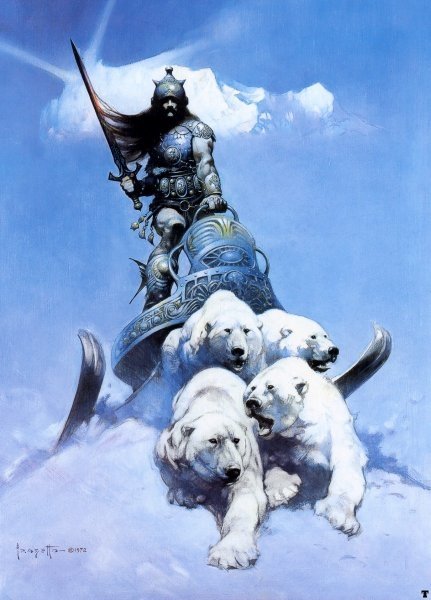 a person sitting on top of white polar bears in the sky