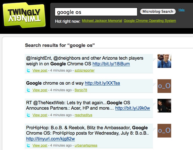 a tweemingly website for google search is shown