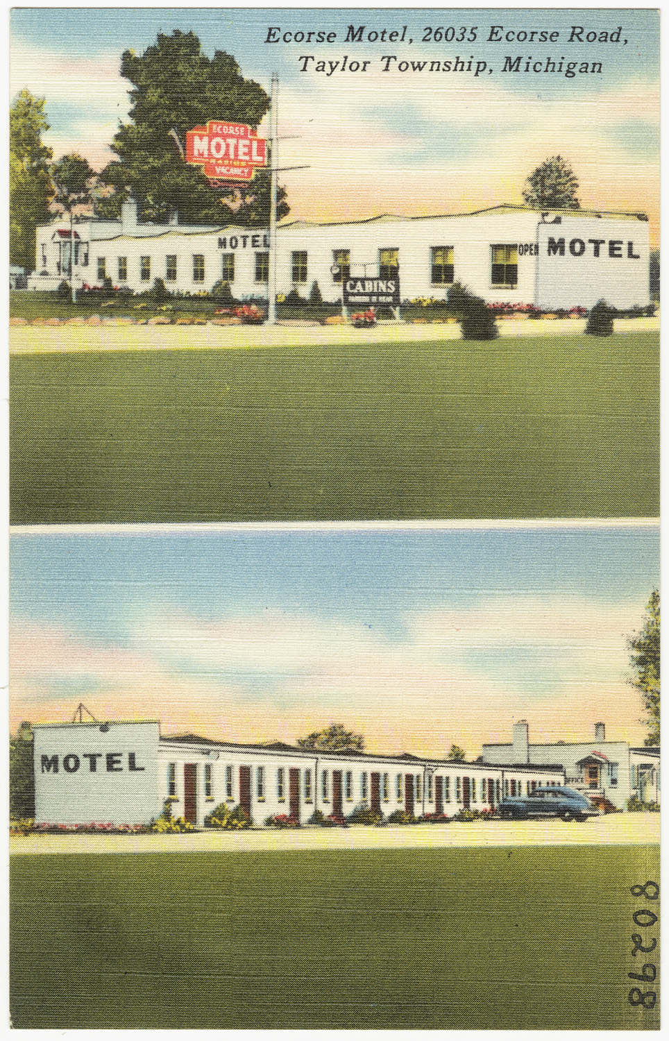 a postcard with two motels in the foreground