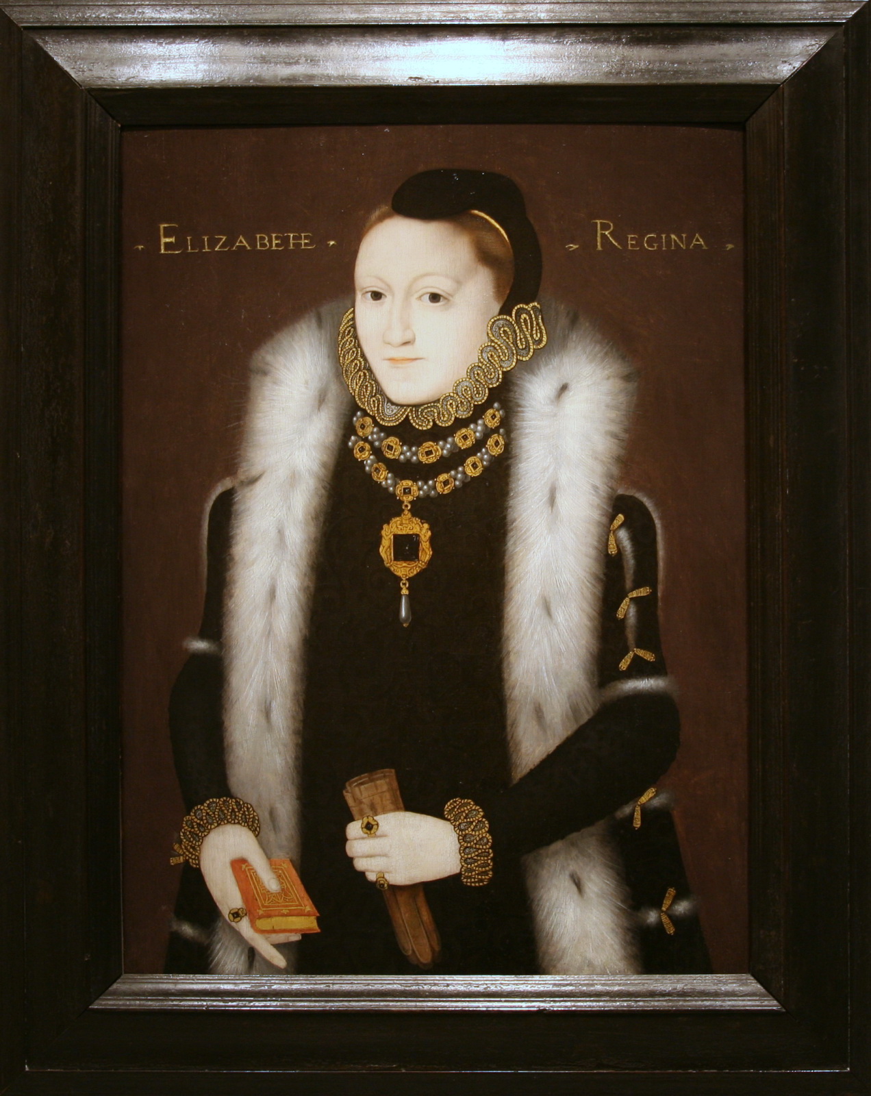 this painting depicts an elegant woman with a fur collar and fur stole