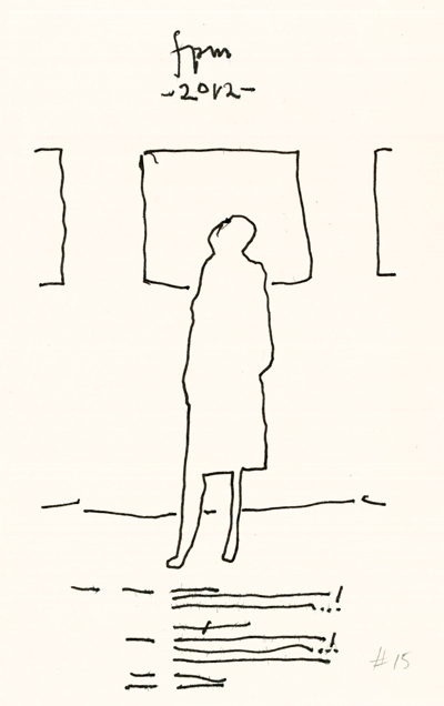 a line drawing of a person looking at the words