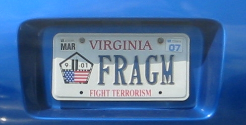 a license plate with the word fragm written on it