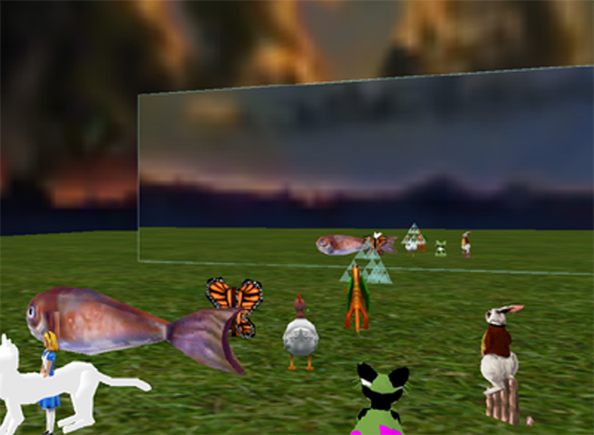 a group of virtual animals play a game