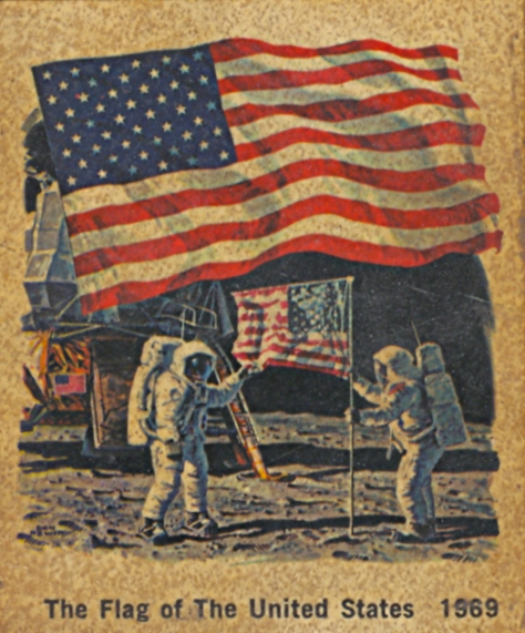 an old book is about an astronaut and the flag