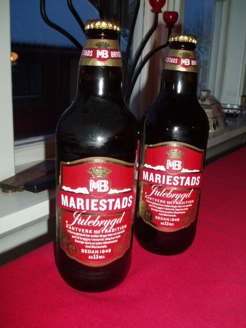 two bottle bottles with the labels mariestadad on them