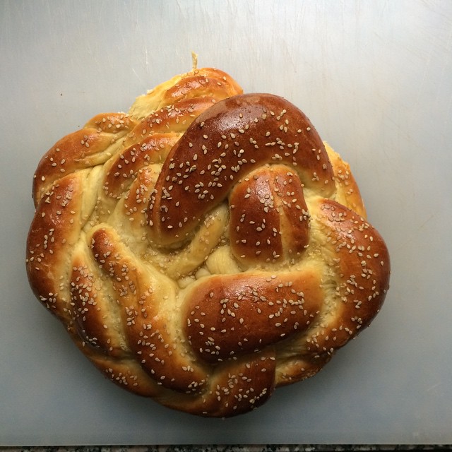 a ided bread is laying on a surface