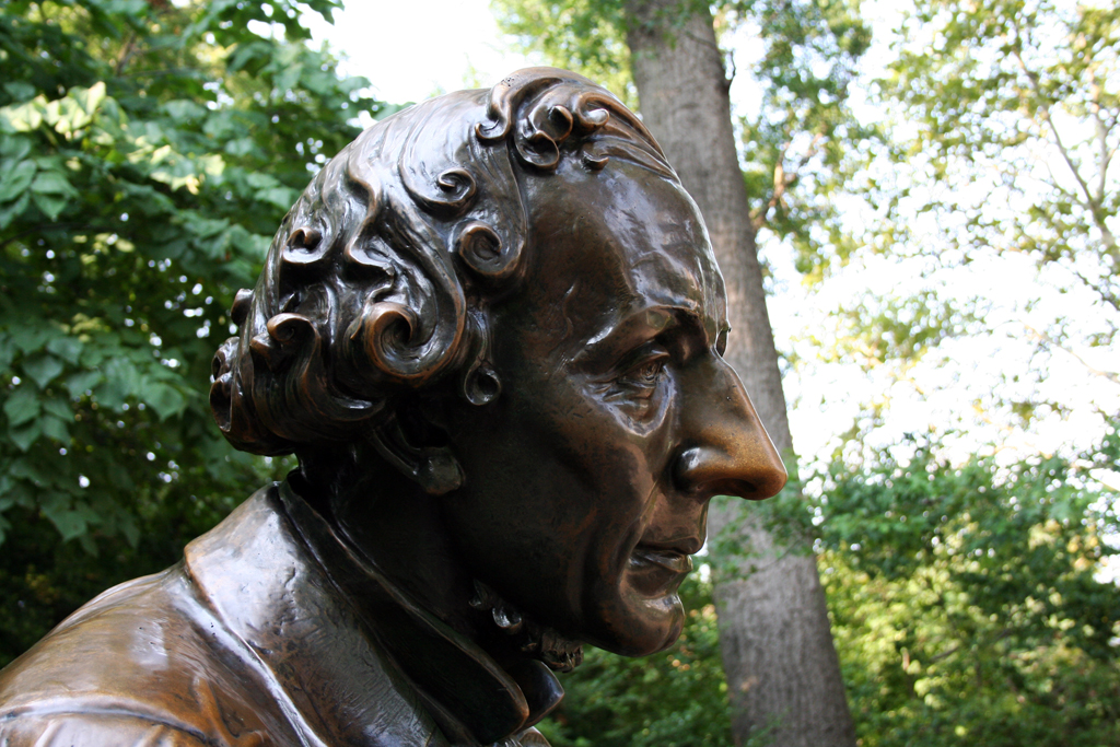 a statue head and eyes with leaves on them