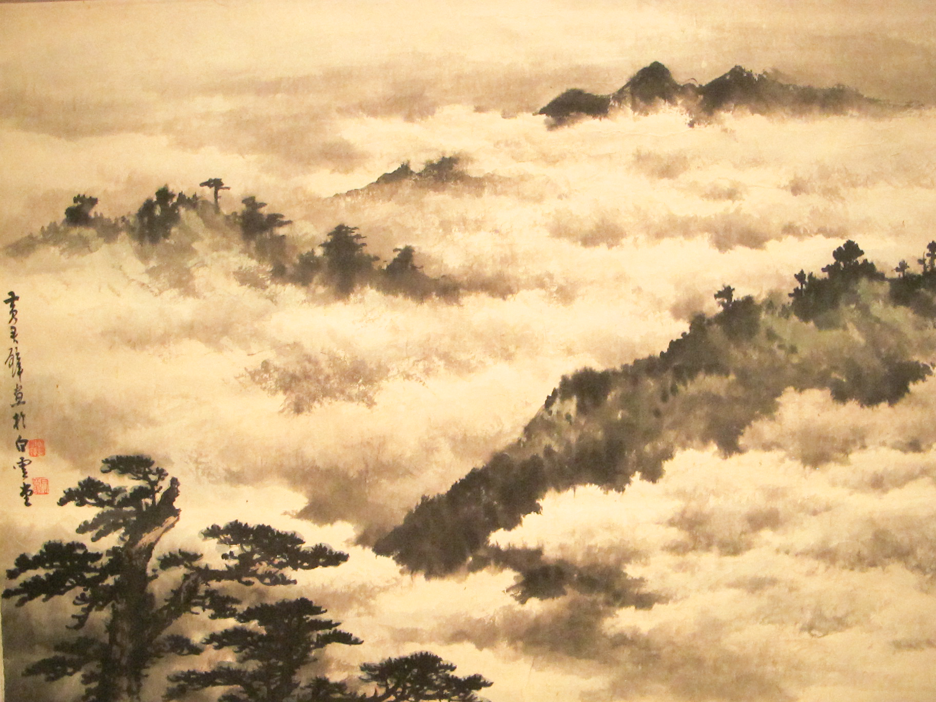 painting of sky and trees on a large sheet