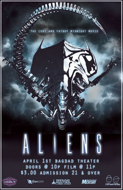 the alien theater poster for aliens on a stormy night