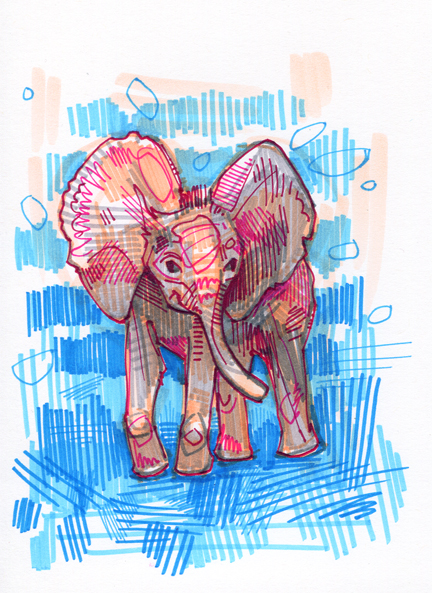 an elephant is painted in bright colors and blue