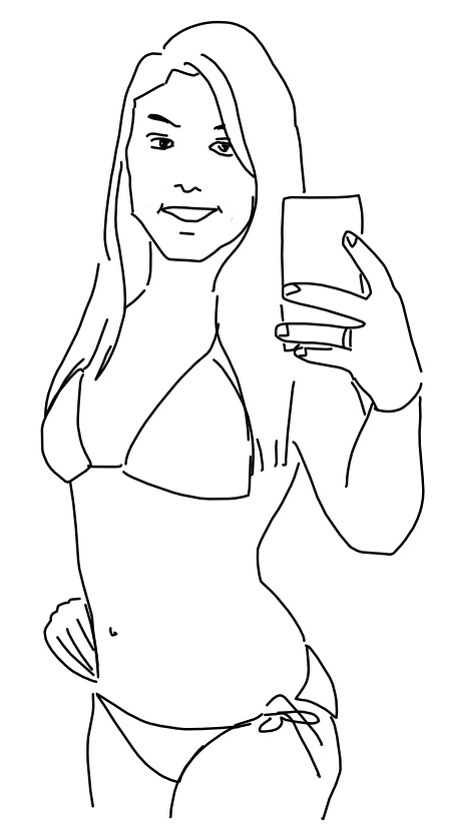 the girl in a bikini holds her cell phone