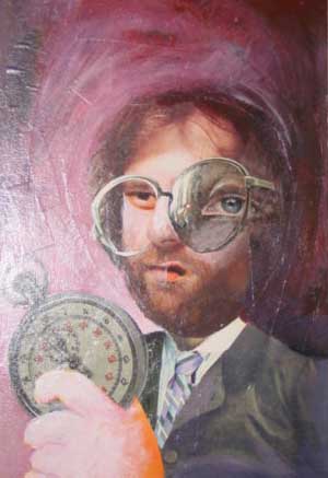 painting of a man with a clock by himself