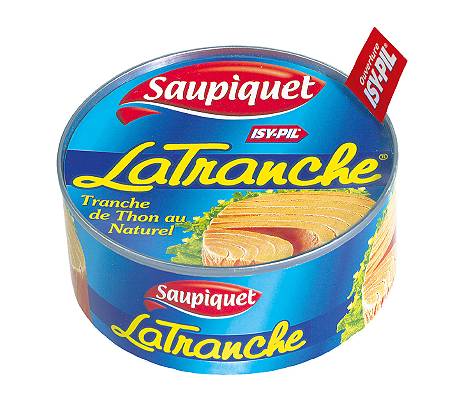 a can of soup with potato noodles and sauce
