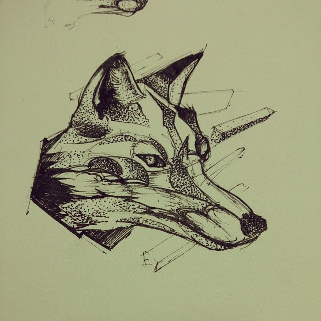 a drawing of a wolf is drawn on paper