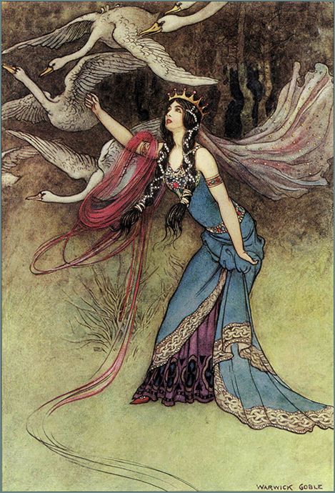 a drawing shows a woman with long hair and a bird flying overhead