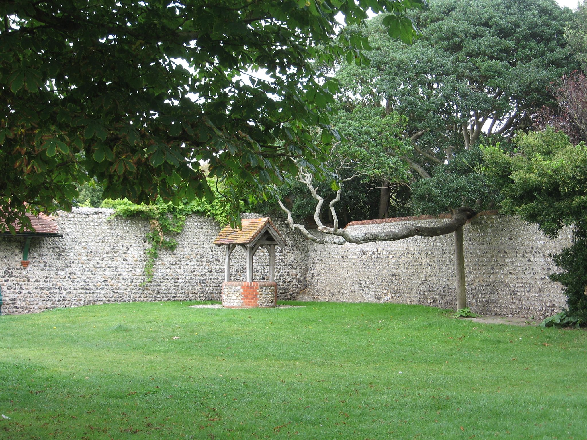 a fence is next to a building in a grassy area