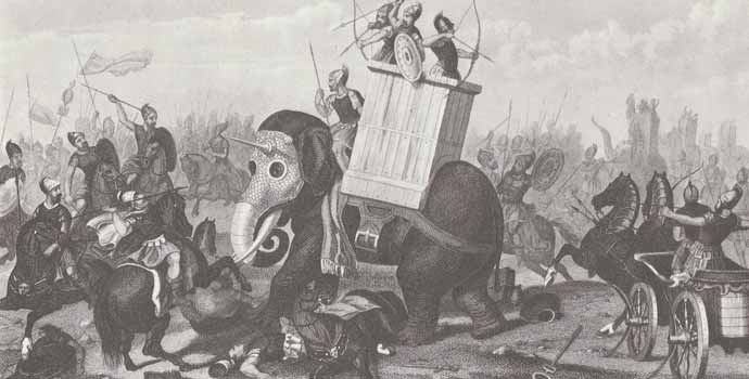 an elephant is carrying a cart that people are riding on