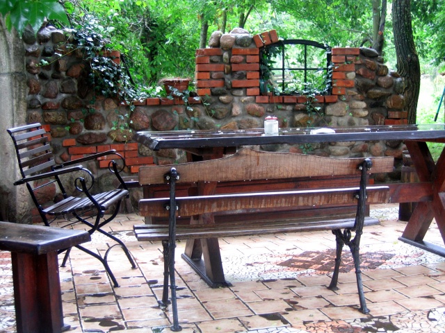 outdoor seating with a view of the garden