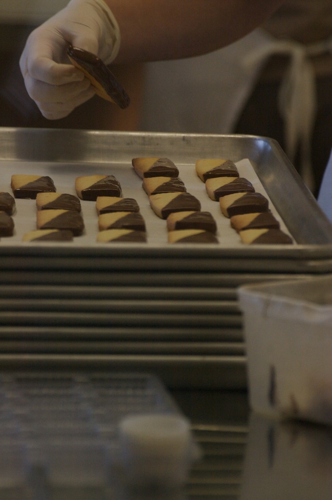 there is a tray with food made from pieces of desert