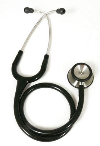 a black stethoscope with a white background