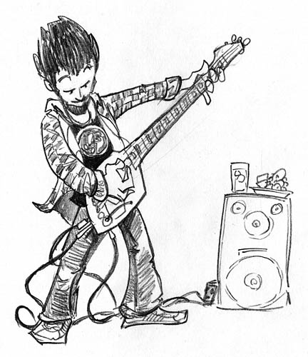 a cartoon character with a guitar is playing music
