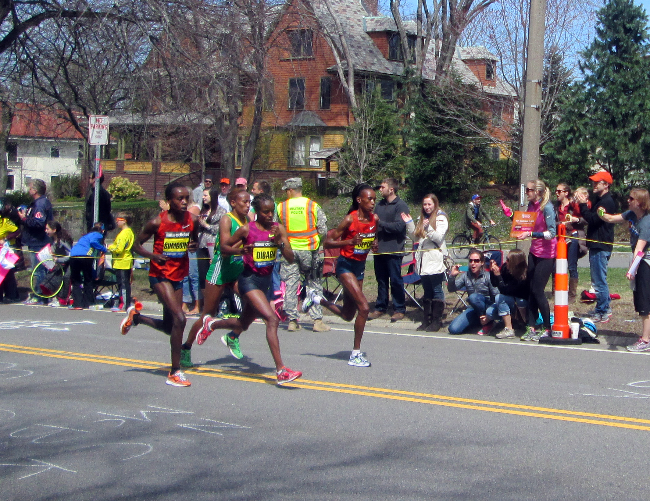 runners in a half marathon run with the crowd watching