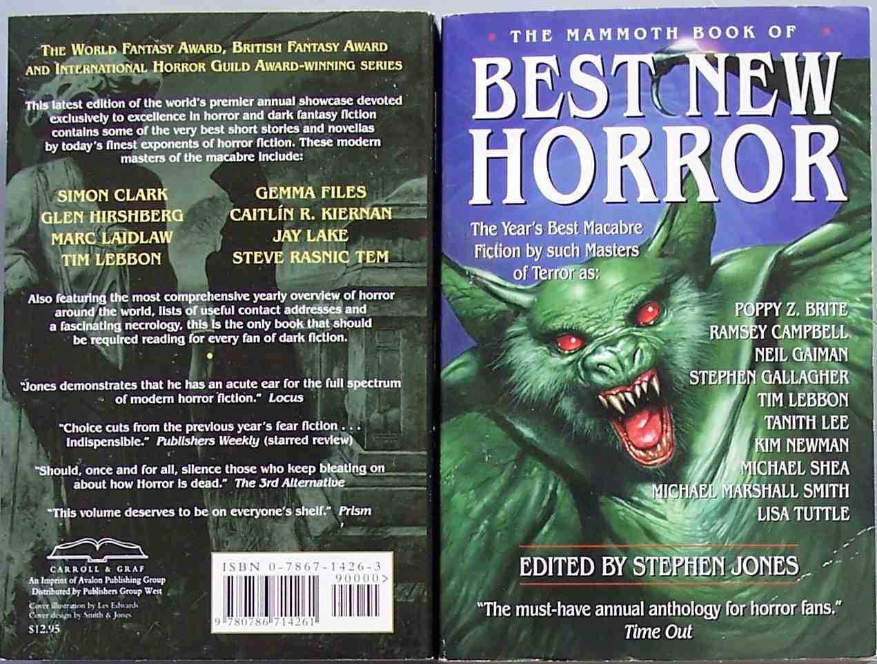 the book cover for the mammoth book of best new horror by david d silverman