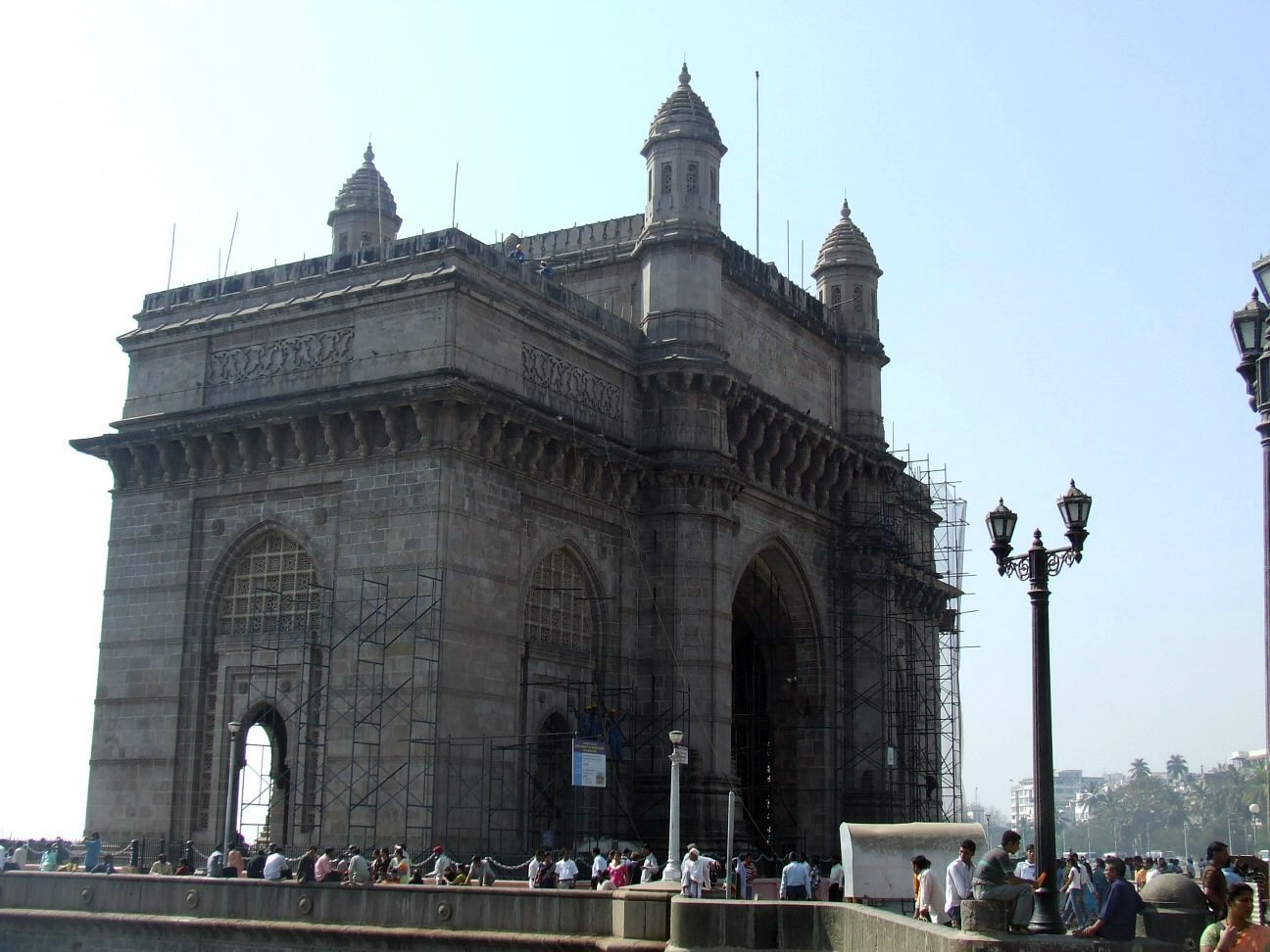 the large building has ornate arches in it