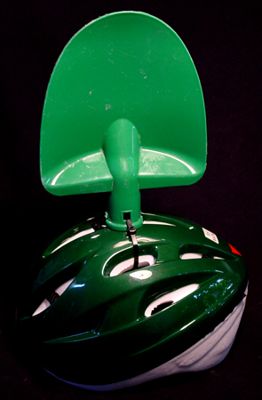 this is a helmet with a green seat