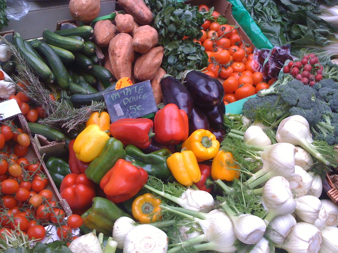 a display in a store with several types of vegetables