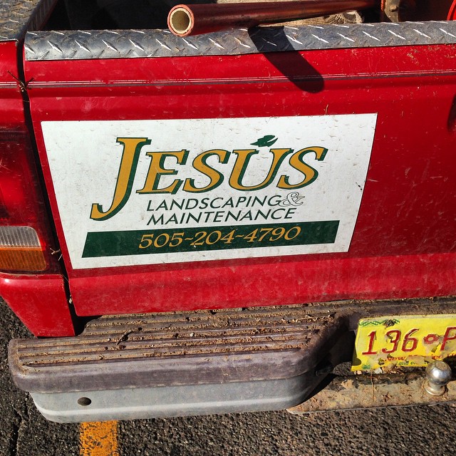 a bumper sticker that reads jesus landscaping maintenance