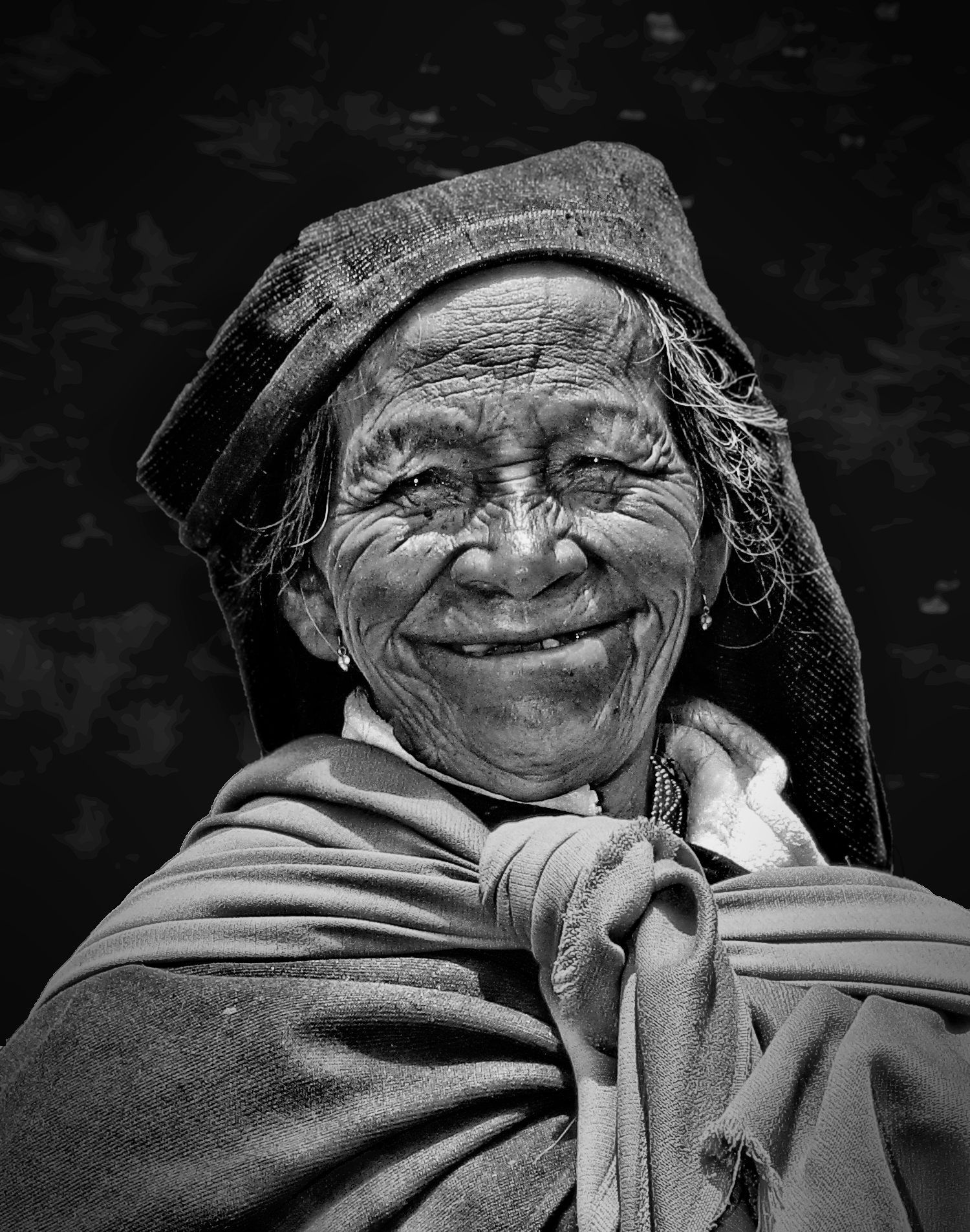 a black and white po of an elderly woman