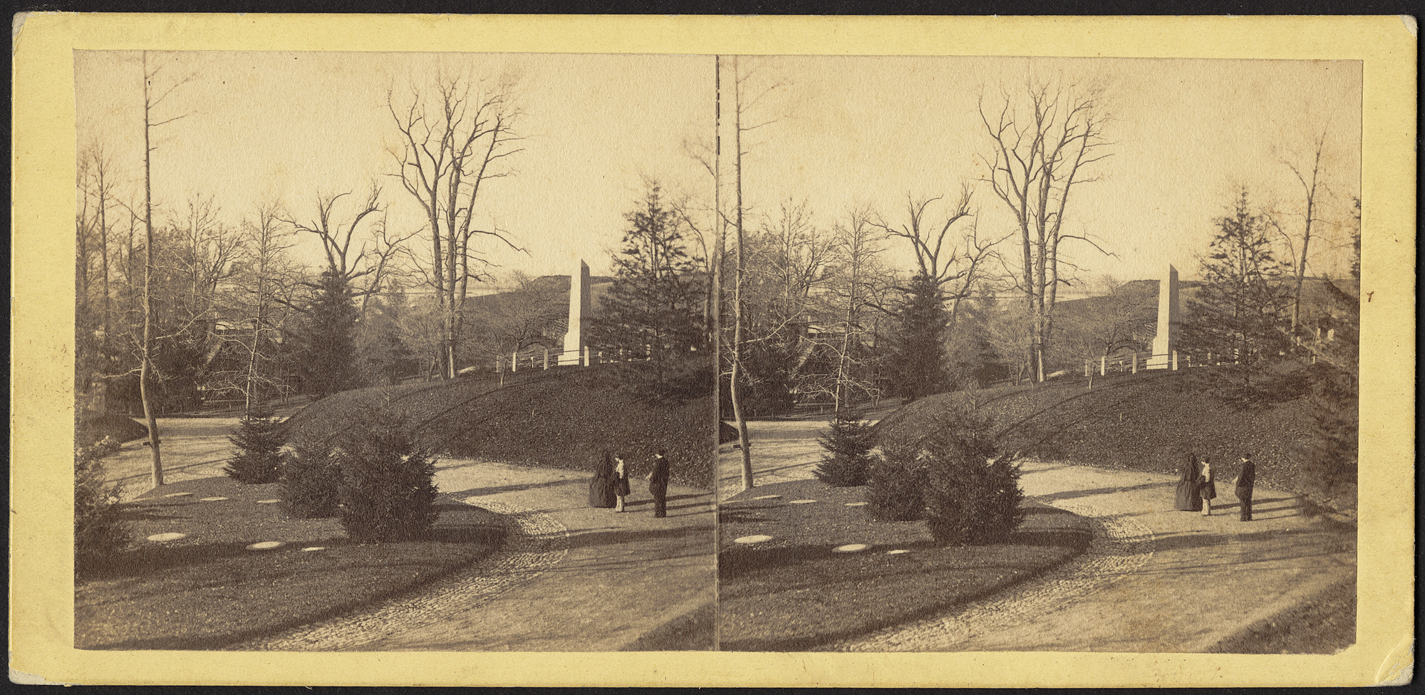 two sepia toned pictures of a park with trees